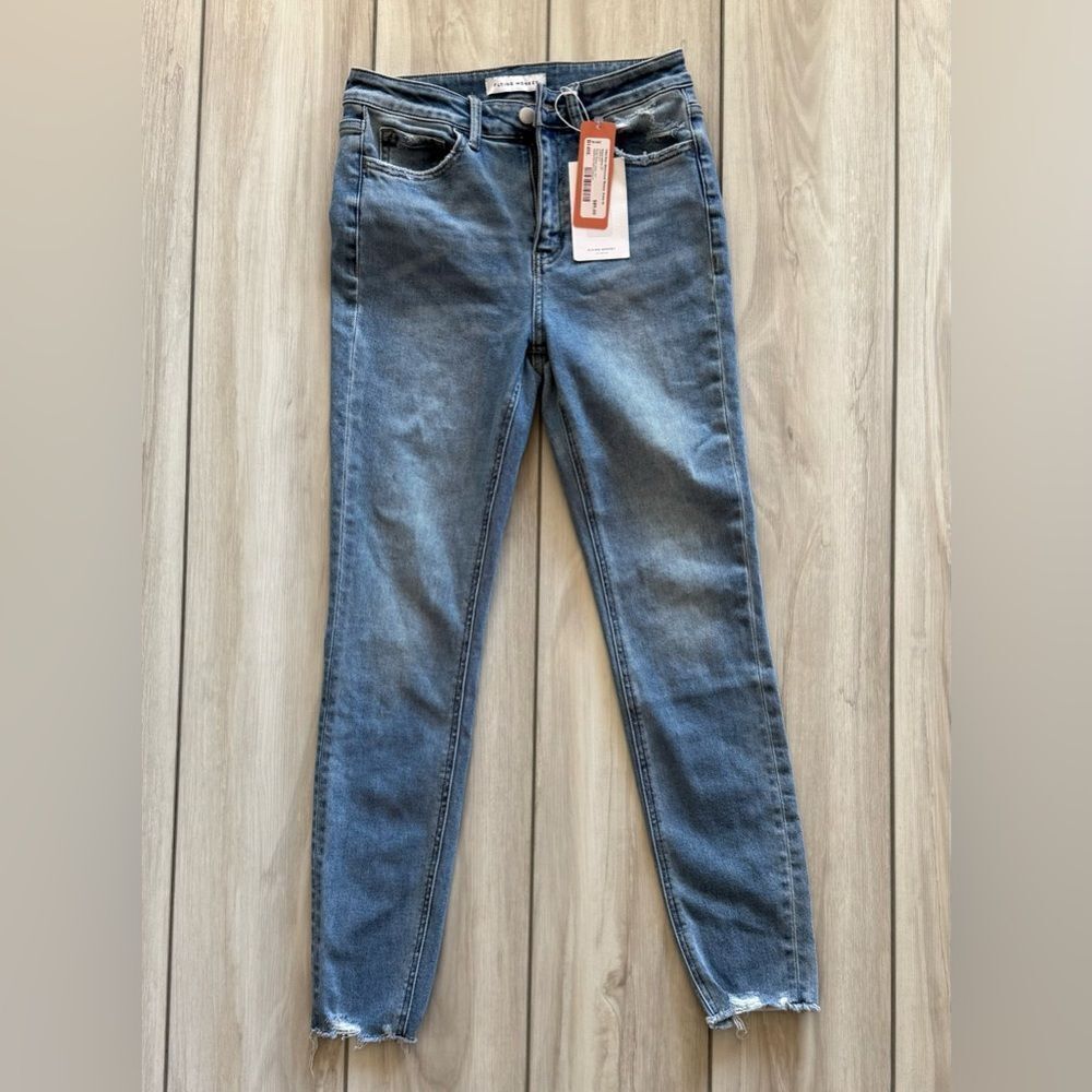 Flying Monkey Mid Rise Distressed Skinny Jeans Blue Size 27 NWT
